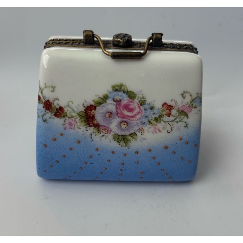Vintage HAND PAINTED ROSES PURSE-SHAPED TRINKET Box / Super Mini
